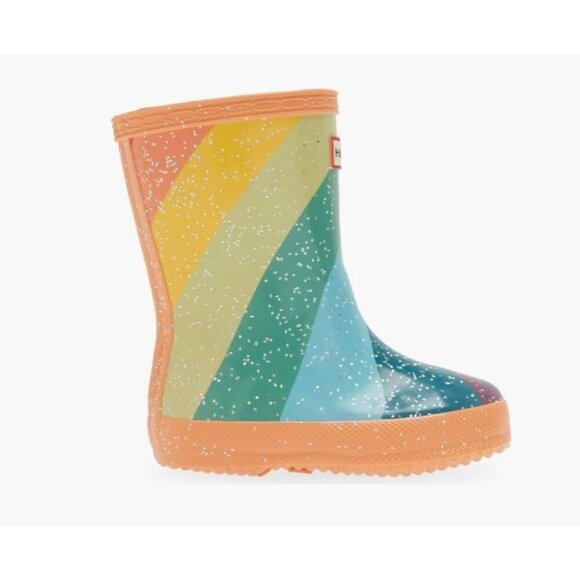 NEW! Hunter Kids Glitter Rainbow Stripe Pull-On Rainboot Orange Toddler Size 5 - Picture 1 of 5